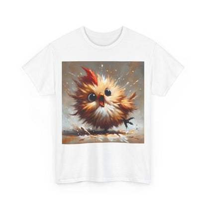 Front view of the vibrant Explosive Joy Tee - Cartoon Bird Edition featuring an animated bird illustration in rich colours.