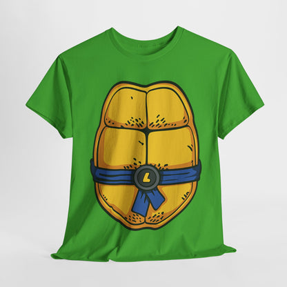 Leonardo Teenage Mutant Ninja Turtles Unisex Men´s Women´s Graphic T Shirt Tee featuring a vibrant golden yellow turtle shell design on a green background, perfect for fans.