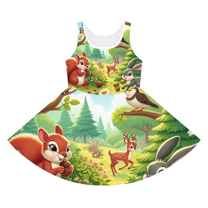 Luxurious Isabella Sproutley Girls Woodland Creature Sundress featuring enchanting forest animals, designed by Dazzling Dreams Studio for summer adventures.
