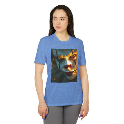 Chic front view of Adidas Unisex Halloween Pennywise Cute T-shirt featuring a captivating Pennywise graphic, perfect for stylish Halloween celebrations.