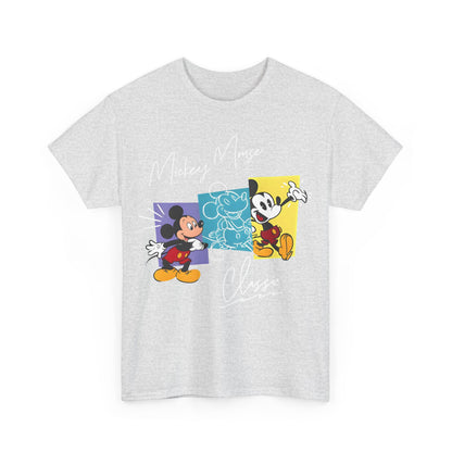Stylish Unisex Mickey Mouse Graphic Tee in grey, featuring classic Mickey Mouse graphics, offering a blend of whimsy and modern sophistication.