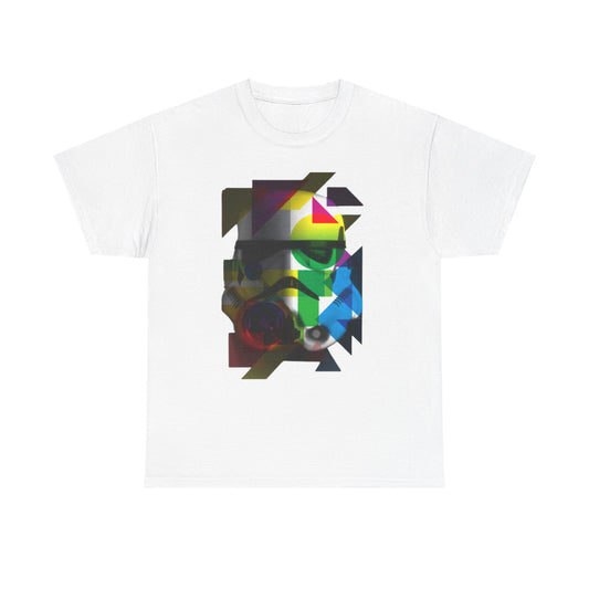 Stylish Artful Stormtrooper Helmet T-Shirt featuring a strikingly colourful abstract design, perfect for expressing individuality and galactic fandom.