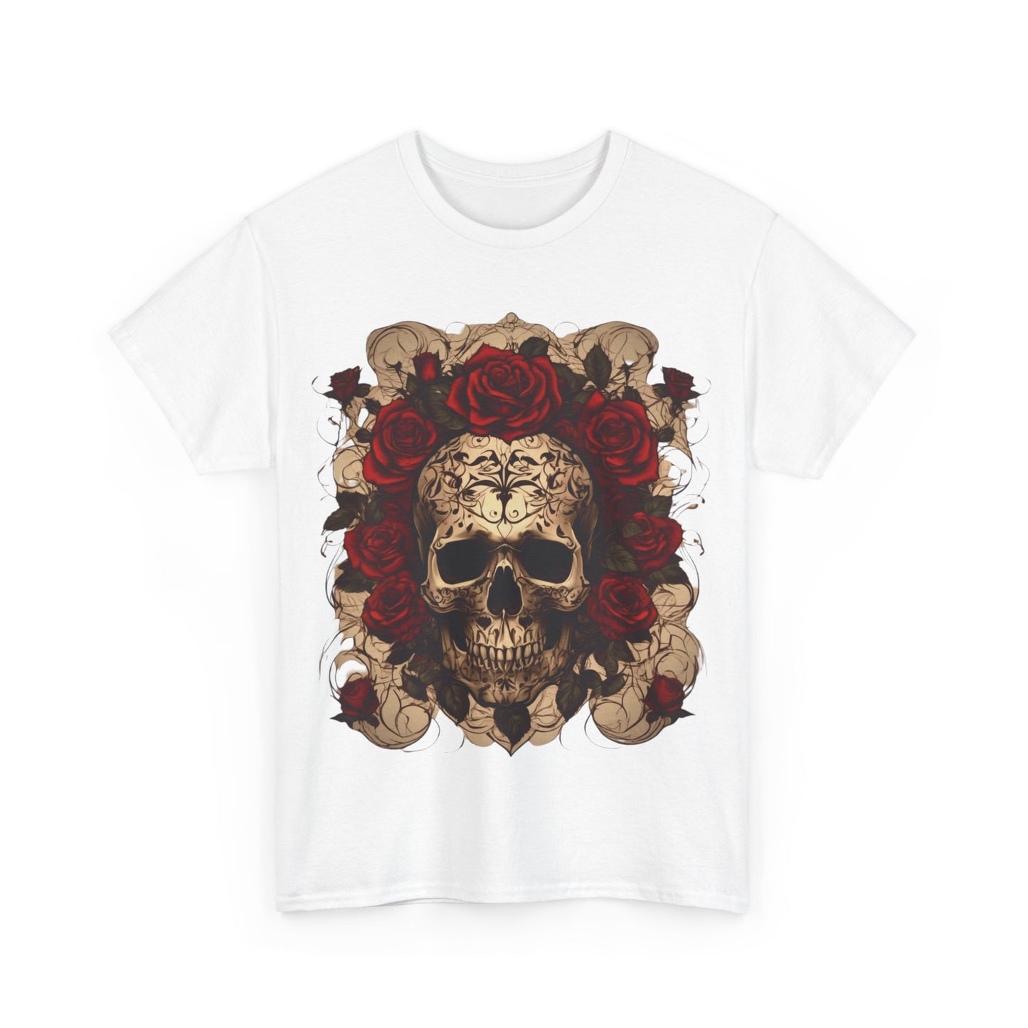 Skulls and Roses Cotton Tee, Unisex Graphic Shirt,