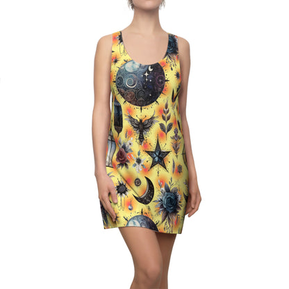 Elegant Women's Designer Racerback Dress featuring vibrant artistic prints, ideal for summer parties and casual outings. Showcasing a chic silhouette with a sporty design.