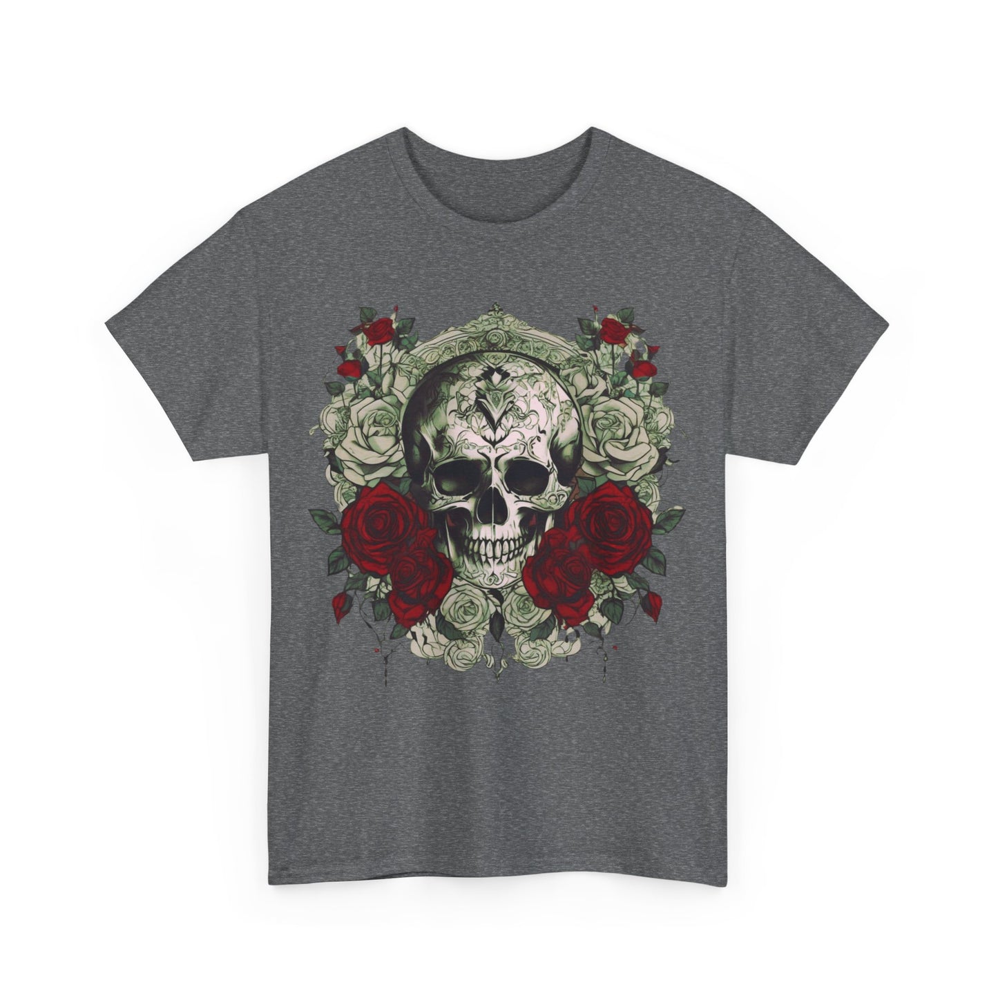 Skulls and Roses Cotton Tee, Unisex Graphic Shirt, 7 color choice