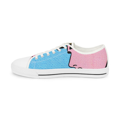 Full view of Electra Boltmore Men's Low Top Sneakers, a masterpiece of vibrant footwear, inspired by Pop Art, designed by Printify for modern elegance.