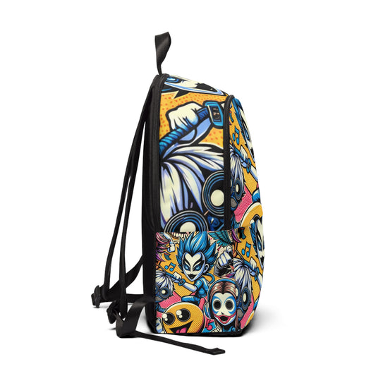 Vibrant Pop Art Backpack by Dazzling Dreams Studio showcasing unique cartoon characters and striking comic-style motifs, perfect for adding luxury and individuality to your style.