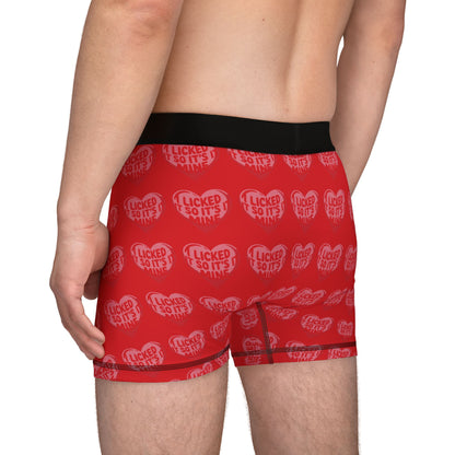 Back view of a model in Valentines Naughty Cheeky Men's Boxer Briefs, highlighting the stylish and humorous design, perfect for romantic occasions.