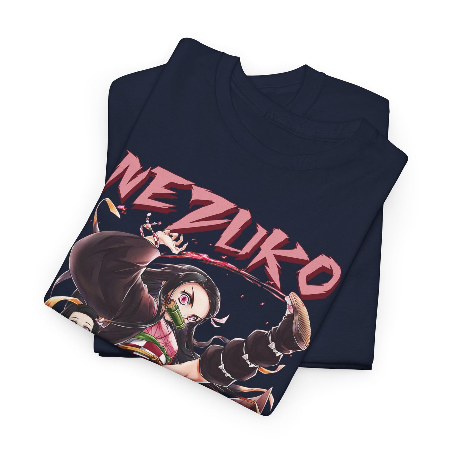 Artisan-crafted Nezuko Kamado T-Shirt elegantly draped, highlighting intricate anime illustrations of Nezuko, ideal for fashion-forward fans.