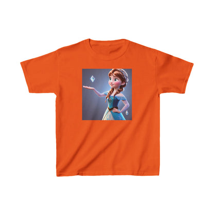 Kids Frozen Anna Heavy Cotton T-Shirt in bright orange displaying the beloved Anna from Disney's Frozen, ideal for your little princess.