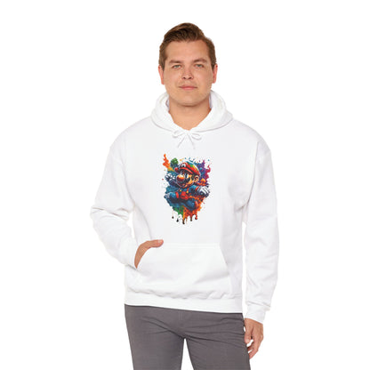 Elegant Unisex Computer Game Graphic Lightweight Hooded Sweatshirt displayed by a male model embodying a contemporary look, highlighting a colourful gaming graphic that appeals to gaming enthusiasts.
