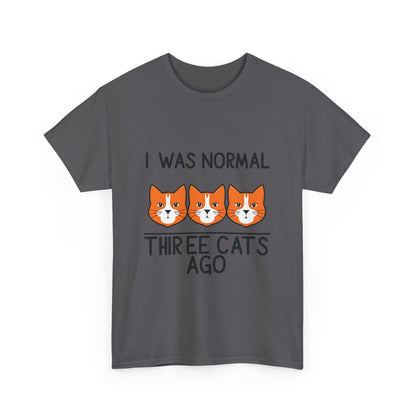Chic front view of the Crazy Cat Lady Graphic T-Shirt in dark grey, prominently displaying the whimsical graphic of three charming cats.