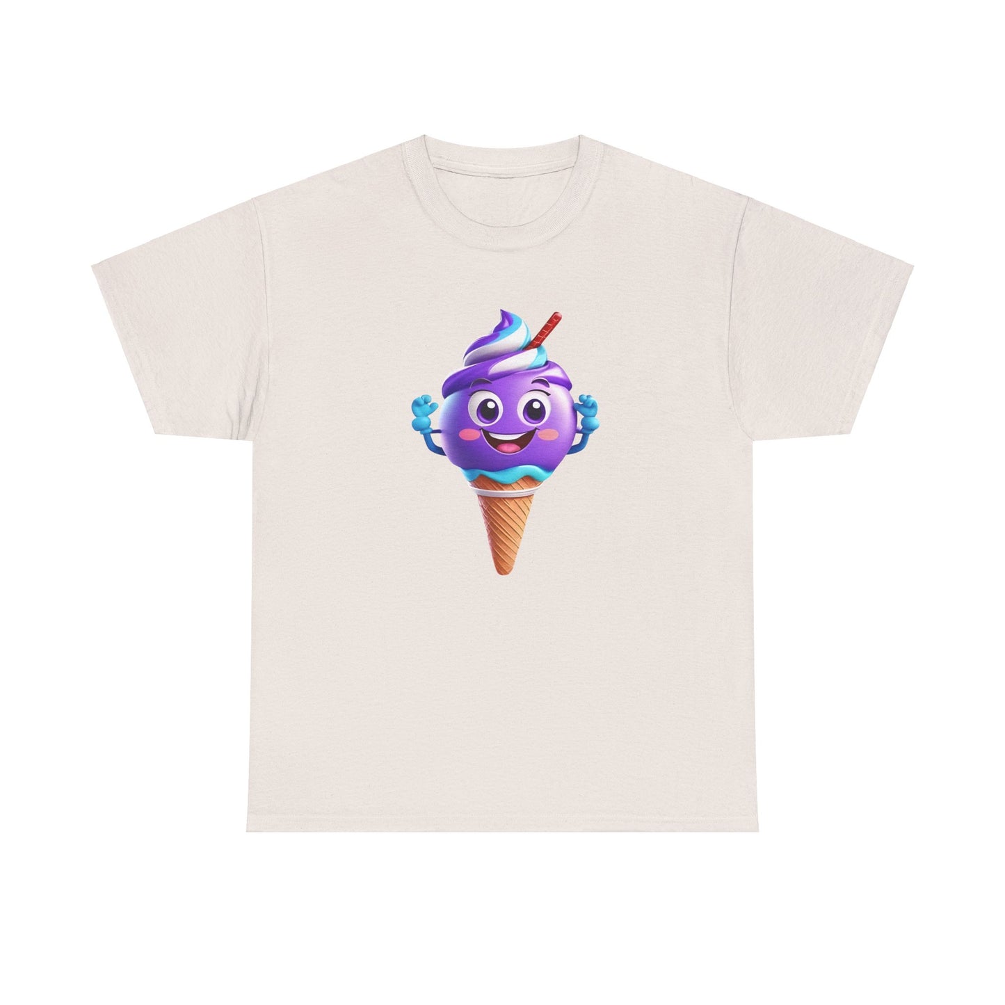 Scoop of Joy: Cartoon Ice Cream Cone Character Tee Unisex Cotton Graphic T Shirt