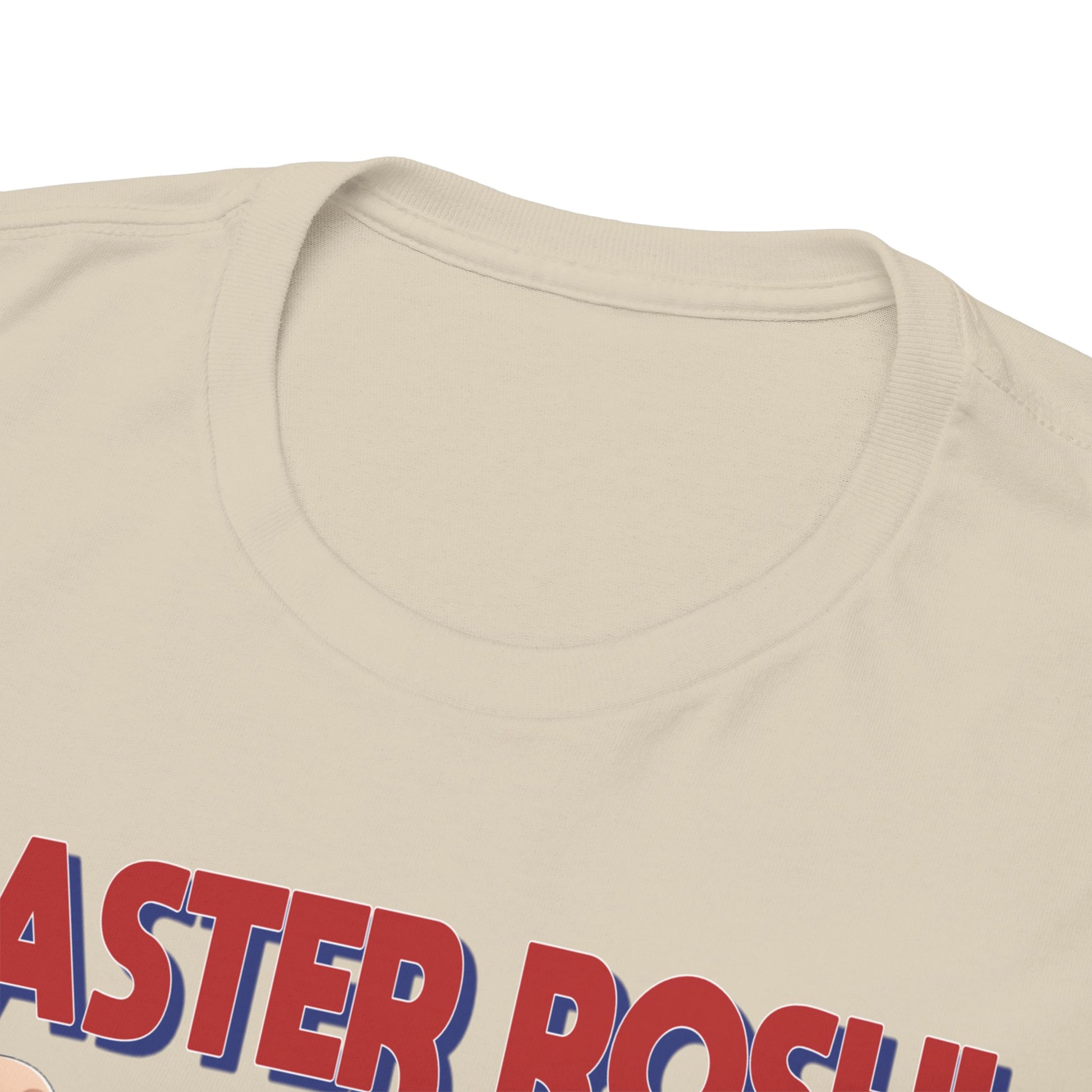 Close-up view of the collar of a Dragon Ball Z Master Roshi men's T-shirt, showcasing the quality fabric and stylish design.