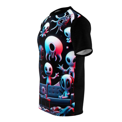 Stylish outfit combination with the Alien Creatures Tee and denim, reflecting modern trends and whimsical horror elements by Dazzling Dreams Studio.