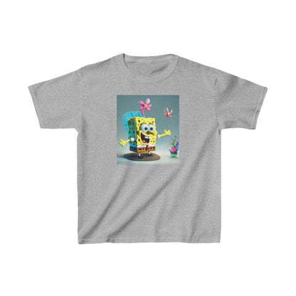 Kids SpongeBob Heavy Cotton Tee in grey, adorned with a cheerful SpongeBob SquarePants print, perfect for playful and stylish activities.
