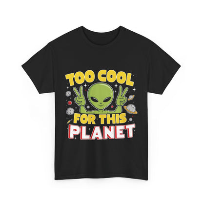 Front view of the Trendy Unisex Alien Graphic T-Shirt, highlighting the unique alien graphic design, perfect for fashion-forward casual wear.