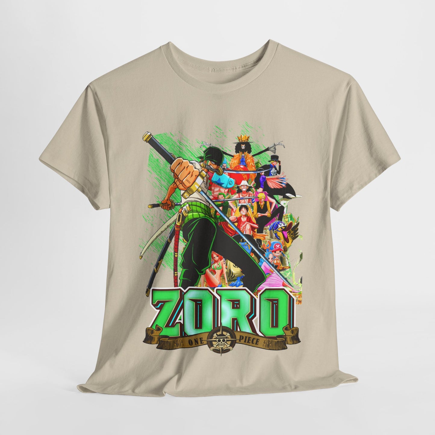 Luxurious One Piece Zoro T-shirt featuring a striking graphic design of Zoro with a vibrant colour palette, perfect for anime enthusiasts.