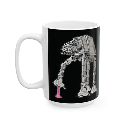 Close-up of the Rebel Gum Star Wars Heat Changing AT-AT Coffee Mug, illustrating the intricate design of the iconic AT-AT walker filled with whimsy for true fans.