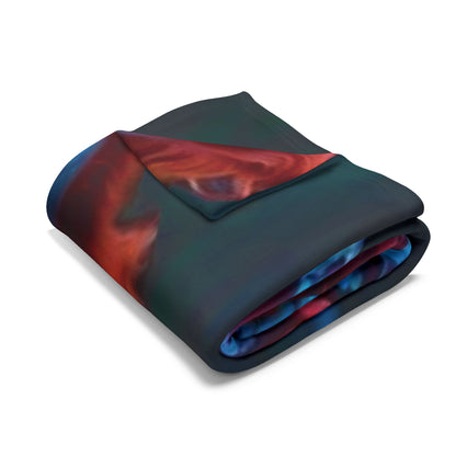 Decorative and Warm Halloween Spooky Pennywise IT Arctic Fleece Blanket elegantly folded, offering a luxurious feel with its rich, colourful patterns for the ultimate Halloween experience.