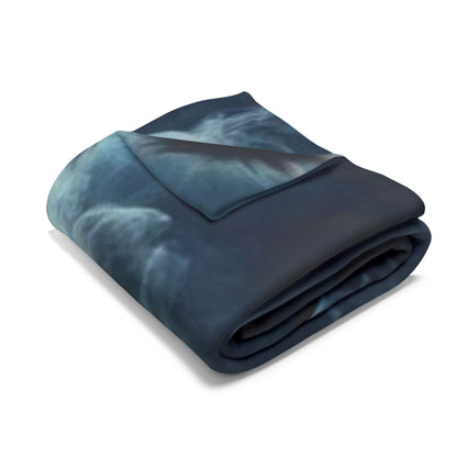 Halloween Spooky Jason Voorhees Arctic Fleece Blanket, elegantly folded, showcasing a luxurious dark design, perfect for seasonal decor.