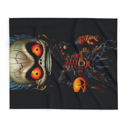 Sophisticated Decorative and Warm Halloween Spooky Arctic Fleece Blanket displayed flat, prominently showcasing a delightful Halloween character, ideal for enhancing festive gatherings.