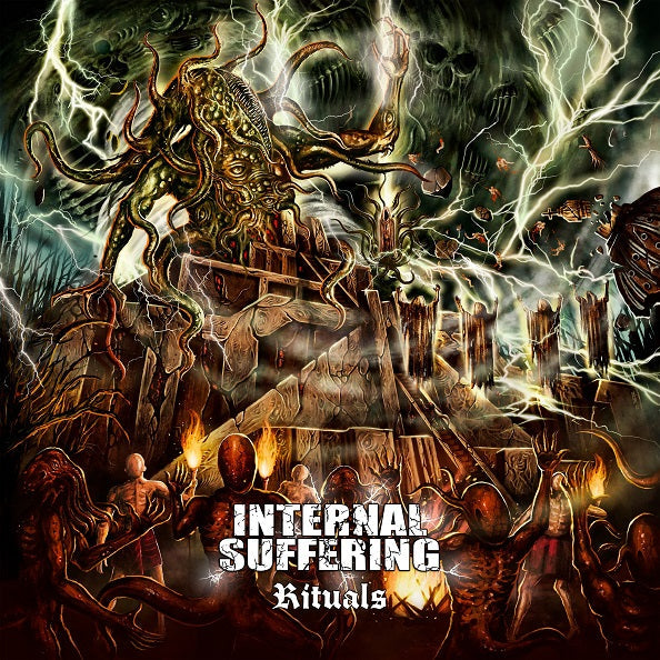 Official cover art for 'Rituals' by Internal Suffering, released by Rancid Offal Records, showcasing intricate designs and dark themes characteristic of the Death Metal genre.