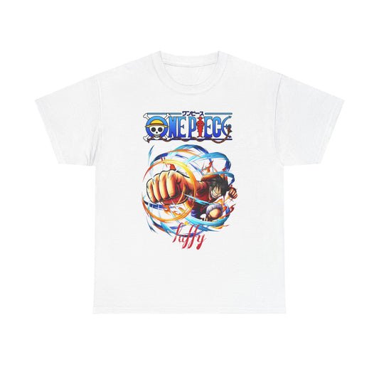 Stylish white men's t-shirt featuring an intricate graphic design inspired by adventure, showcasing a vibrant illustration of a character from an epic tale, perfect for casual and fan wear.