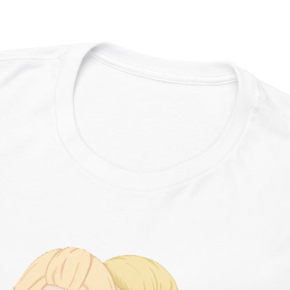 Close-up view of a high-quality Tokyo Revengers t-shirt neckline, adorned with charming character illustrations, showcasing meticulous craftsmanship and design.