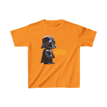 Kids Cute Darth Vader T-shirt Heavy Cotton Tee in vibrant orange, showcasing an iconic Darth Vader design along with ‘Star Wars’ text, ideal for adding cheerful flair to any young adventurer's wardrobe.