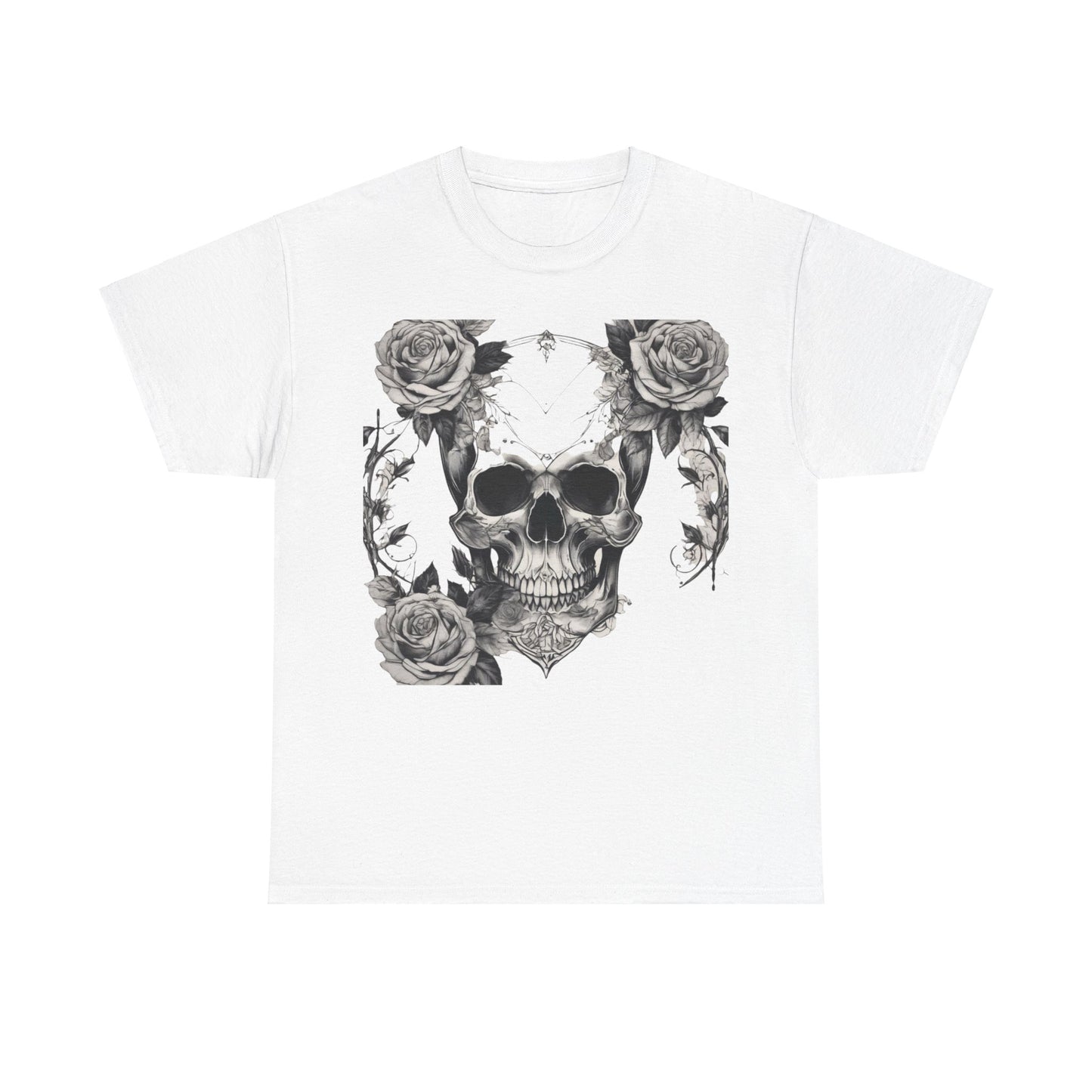 Skulls and Roses Cotton Tee, Unisex Graphic Shirt, 7 color choice