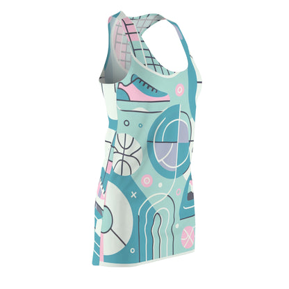Luxurious Emilia Beauvoir racerback dress in pastel shades, accentuated with unique sports-themed designs, crafted to blend elegance and comfort by Dazzling Dreams Studio.