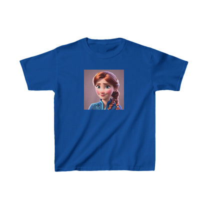 Kids Frozen Anna Heavy Cotton T-Shirt in deep royal blue, adorned with a stunning print of Anna, blending luxury and fun.