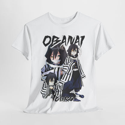 Luxury Obanai Iguro T-shirt featuring a stylized graphic design showcasing the iconic character from the anime series. The shirt is made of premium quality fabric, perfect for anime enthusiasts looking to elevate their streetwear style.