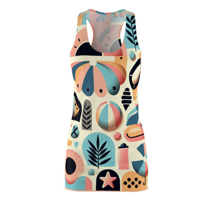 Elegant Dazzling Dreams Summer Pastel Racerback Dress featuring intricate tropical patterns, perfect for summer outings and beachside adventures.