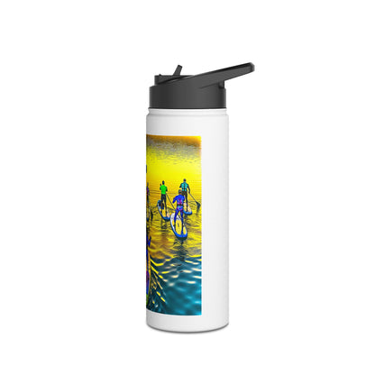 Fantasy Paddleboarding Stainless Steel Water Bottle with dynamic paddleboarding scene, combining functionality and fashionable aesthetics for luxury hydration.