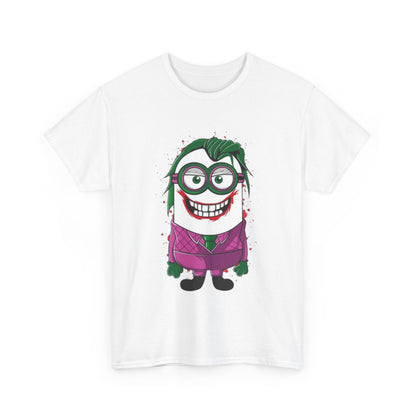 Men's Funny T Shirt displaying a quirky Joker Minion design, combining the fun of Minions with the charisma of the Dark Knight, ideal for a casual yet stylish look.