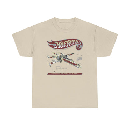 Chic Hot Wings Starfighter T-shirt with a distinguished graphic of a rebel starfighter, highlighting its design and unique features, perfect for stylish space enthusiasts.