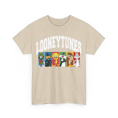 Looney Tunes Graphic T-Shirt Urban Unisex Cotton Tee in neutral beige, showcasing a vibrant artwork of cartoon legends in stunning detail.