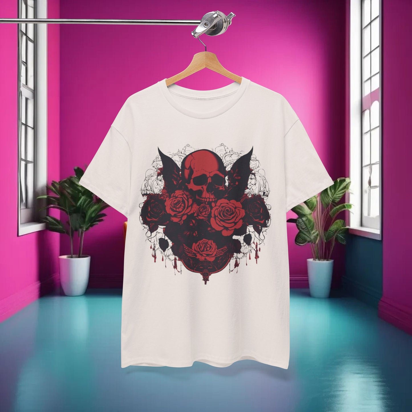 Skulls and Roses Cotton Tee, Unisex Graphic Shirt, 7 color choice