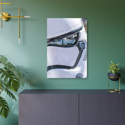 Stylish interior featuring the Stormtrooper Metal Art Poster – Iconic Star Wars Design, Indoor Décor, High-Quality Aluminium Finish displayed on a green wall, complemented by modern furniture and greenery.