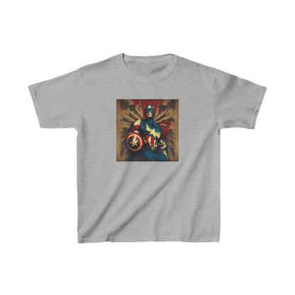 Luxury Kids Captain America Heavy Cotton T-Shirt in elegant grey, designed with striking superhero imagery for adventurous children.