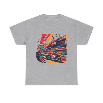 Retro Racing Vintage Car Graphic T-Shirt in grey, showcasing a captivating racing car graphic that blends retro aesthetics with modern luxury.