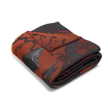 Folded Decorative and Warm Halloween Spooky Arctic Fleece Blanket, emphasizing its premium quality fabric adorned with atmospheric Halloween motifs.