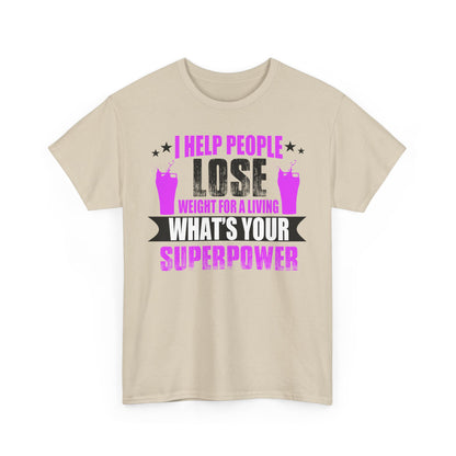 Stylish beige unisex T-shirt front view with motivational graphic design, featuring bold typography and vibrant fuchsia elements promoting empowerment in fitness.