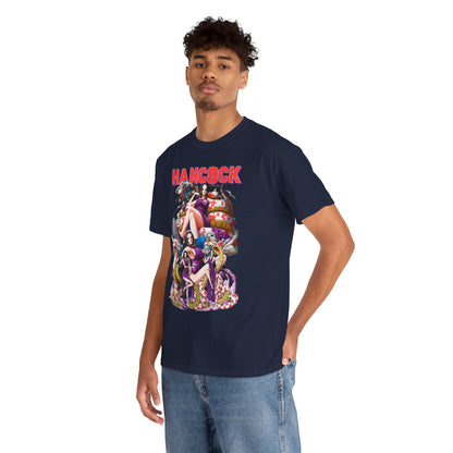 Male model showcasing the Hancock anime t-shirt, featuring eye-catching artwork, worn casually for a stylish yet comfortable look suitable for any occasion.