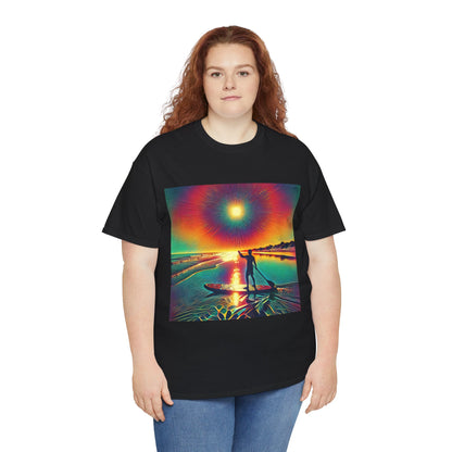 Delightful Paddle Board Adventure T-Shirt by Dazzling Dreams Studio, elegantly designed for water sports enthusiasts, showcasing a vibrant paddleboarding graphic.