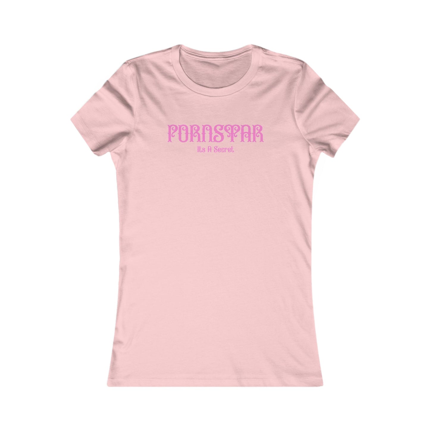 Cheeky Women's Fitted T-Shirt in soft pink featuring 'P' star design and playful 'It's a Secret' text, perfect for a stylish and flirty look.