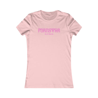Cheeky Women's Fitted T-Shirt in soft pink featuring 'P' star design and playful 'It's a Secret' text, perfect for a stylish and flirty look.