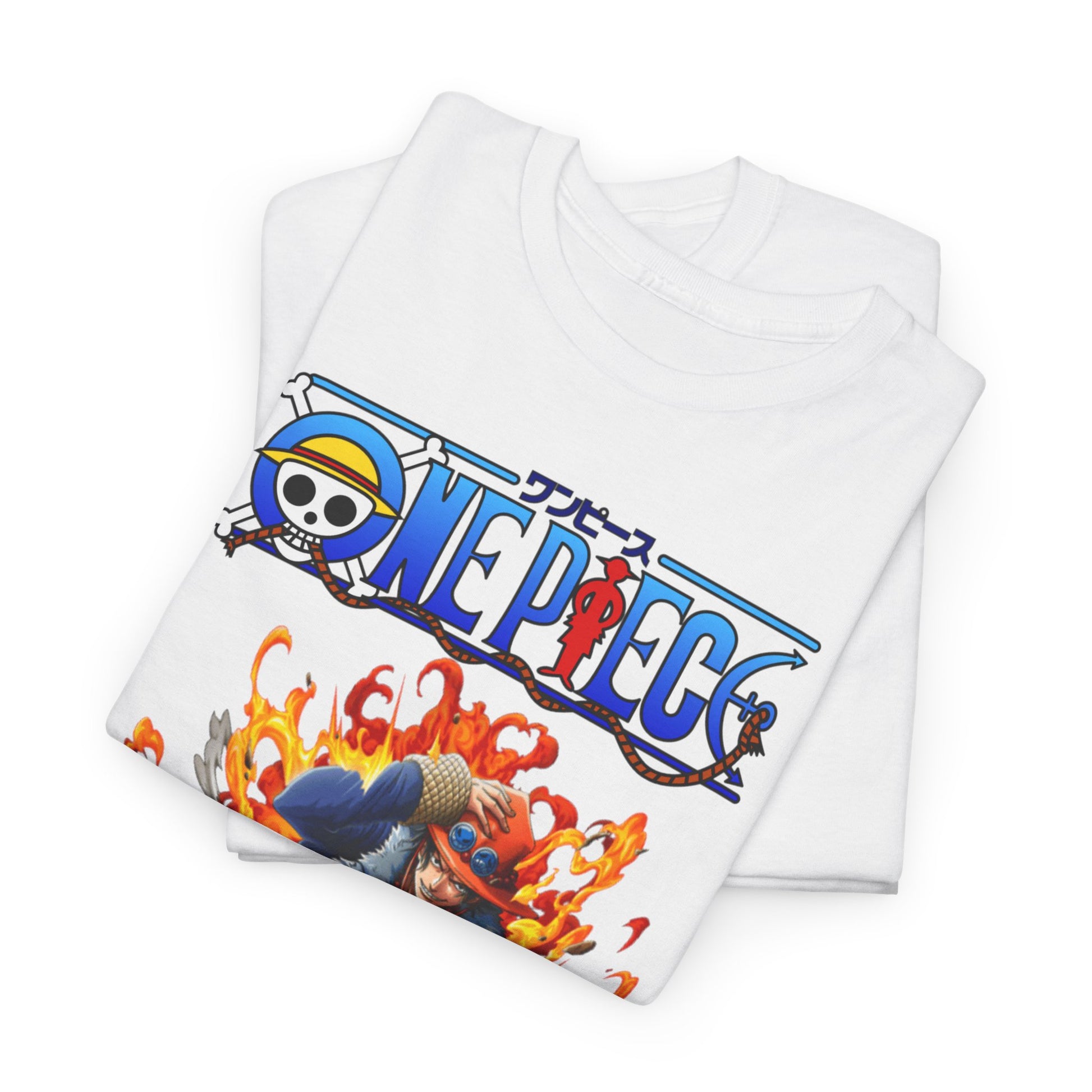 Close-up view of Epic Ace T-shirt, elegantly folded, displaying the exquisite design of Ace and One Piece logo.